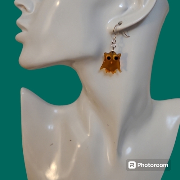3/$30 Whimsical Brown Glass Hoot Owl Fairycore Dangle Hook Earrings - Picture 1 of 4